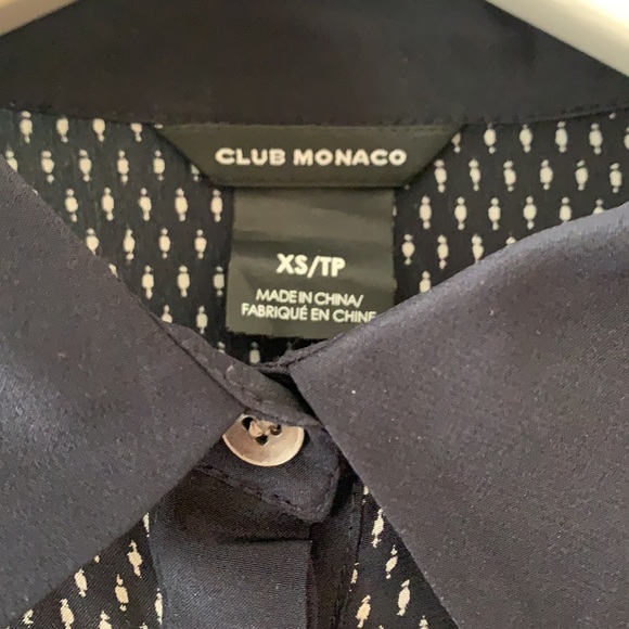 Club Monaco Navy Print Silk Blouse - Picture 3 of 4